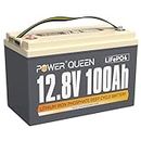 Power Queen 12V 100Ah LiFePO4 Battery, Group 31, 1280Wh Deep Cycle Lithium Battery 12V with 100A BMS, 4000-15000 Rechargeable Cycles, Support in Series/Parallel, For Camper, RV, Trolling Motor, Marine