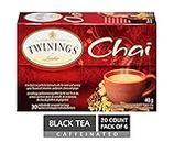 Twinings Chai Individually Wrapped Tea Bags | Sweet & Savoury Cinnamon, Cardamom, Cloves & Ginger | 20 Count (Pack of 6)