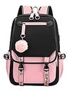SellerFun Teenage Girls' Backpack Middle School Students Bookbag Outdoor Daypack with USB Charge Port (4# Black Pink,21 Liters)