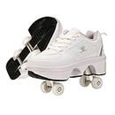 CHSSIH Roller Skates for Women Outdoor,Parkour Shoes with Wheels for Girls/Boys,Kick Rollers Shoes Retractable Adults/Kids,Quad Roller Skates Men,Unisex Skating Shoes Recreation Sneakers,White4-6.5US