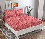 BSB HOME 120 TC Double Floral Bedsheet with 2 Pillow Covers | 110 GSM Soft Brushed Microfiber - Breathable & Wrinkle Free - (86 X 88 Inch, Pink & White)