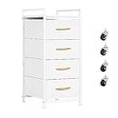 Dresser for Bedroom Fabric 4 Drawer Dresser with Wood Topboard Vertical Storage Organizer Dresser with Wheels Chests of Drawers for Closet Living Room Hallway Entryway (White)
