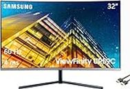 SAMSUNG 32" UR59 Series ViewFinity 4K UHD (3840x2160) Curved Monitor, 60Hz, 4ms, Eye Saver Mode, HDMI, Display Port, 3-Sided Frameless, Dark Blue Gray, with MTC HDMI Cable