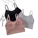 SANGANI, Women Cotton Padded Wire Free Sports Bra Fitness Yoga Free Size (Pack of 3), Size (28-32). (B, Blck-Grey-Pink, Free)