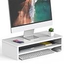 FITUEYES Monitor Stand 2 Tiers Computer Monitor Riser,54cm Wood Desktop Stand for Laptop Computer Screen Riser, with Storage Shelf, Office Supplies, Desk Organizer, White