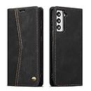 QLTYPRI Wallet Case for Samsung Galaxy S21 5G 6.2'', Vintage Folio PU Leather Purse Case with Card Slots Magnetic Closure Kickstand Flip Crashproof Phone Cover for Samsung Galaxy S21- Black