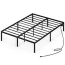 Rolanstar Bed Frame Queen Size with USB Charging Station, 14 Inch Metal Platform Bed Frame, Mattress Foundation with Heavy Duty Steel Slat Support, No Box Spring Needed, Easy Assembly, Black