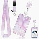 ID Badge Holder,Lanyards for Cruise Ship Cards,with Retractable Badge Holder and Detachable Lanyard,for ID Badges and Keys,Nurse Teacher Office Gifts(Marble Pink)