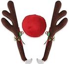 OxGord Car Reindeer Antlers & Nose - Window Roof-Top & Grille Rudolph Reindeer Jingle Bell Christmas Costume Auto Accessories