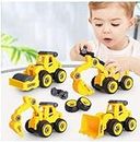 TEC TAVAKKAL Push And Go Construction Vehicles Set, 4 Pack Diy Take Apart Toys Construction Trucks With 1 Screwdriver Tools, Kids Building Cars Birthday For Boys Toddlers 1 To 10 Year Old,Yellow
