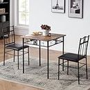 VECELO Small Dining Table Set for 2, 3 Piece Kitchen Bar Dinette Square, with PU Padded Chairs, Retro-Brown