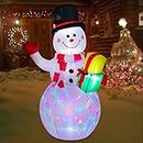Cootway 5 Foot Inflatable Snowman w/Colored LEDs, Christmas Inflatables Outdoor Decorations Built-in Rotating Colorful Lights, Blow Up Snowman Yard Lawn Lighted for Holiday Season, Quick Air Inflated