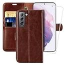 MONASAY Wallet Case Fit for Galaxy S21+Plus 5G, 6.7 inch, [Screen Protector Included][RFID Blocking] Flip Folio Leather Cell Phone Cover with Credit Card Holder, Brown