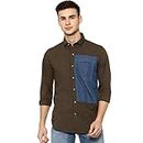 Campus Sutra Men's Regular Fit Full Sleeve Shirt for Casual Wear|Olive|Blue|Colorblock|Front Spread Collar Detail|Shirt Crafted with Comfort Fit and High-Performance for Everyday Wear