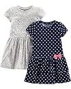 Simple Joys by Carter's Girls' Short-Sleeve and Sleeveless Dress Sets, Pack of 2, Navy dot/Grey Kitty, 4T