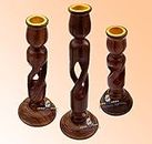 Shabnam Art Presents Home Decor Antique Handcrafted Beautiful Wood/Wooden Candle Stand/Holder Set of 03.
