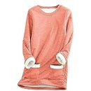 Plus Size Fleece Sweatshirts for Women Warm Sherpa Lined Pullover Tops Crewneck Sweatshirt with Pockets Winter Clothes Ropa De Mujer Fall Fashion for Women 2023 Trendy