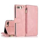 GoshukunTech for iPhone 6 Plus/6s Plus Case,for iPhone 7 Plus/8 Plus Case[ 8 Card Slots & 1 Zipper Coin Purse] Leather Wallet Flip Cover with Wrist Starp for iPhone 6 Plus/6s Plus/7 Plus/8 Plus-Pink