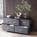 KU Syang Chest of Drawers, Modern Fabric Drawers with Large Storage Space, Dresser with 5 Drawers, Organiser Unit for Bedroom Living Room, Wooden Top and Metal Frame, Dark Grey