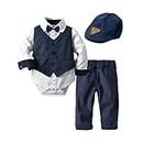 Volunboy Baby Boy Gentleman Dress Romper Suit Toddler Formal Wedding Outfit 18-24 Months Navy Long Sleeve Bowtie Beret Hat Suits (Navy, 18-24 Months)