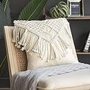 Textile and Beyond Boho Home Handmade Decor Macrame Tassel Cover Throw Knit Cushion Pillows Covers Case Square Set of 2 Decorative Items for Bedroom Living Room Sofa Couch Bench Car 18X18Inches 57
