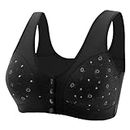 Black of Friday Deals Daisy Bras for Older Women Front Button Closure Wireless Bras Push Up Breathable Sports Bras Plus Size Comfy Everyday Bras Today's Christmas Deals