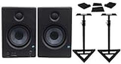 PreSonus Eris E4.5 Active Active 2-Way 4.Near Field Studio Monitors (Pair) Bundle with Pair Rockville RRS190S Foam Isolation Pads and RVSM1 Pair of Monitor Stands