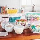 The Pioneer Woman Melamine Mixing Bowls Set with Lids 18-Pieces with 1 Spoon Rest & 1 Stainless Steel Silicone Kitchen Tongs Aqua (Total 20 Pieces) Gift for Valentine's Day, Birthdays and Mother's Day