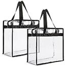 Juvale 2 Pack Clear Stadium Approved Tote Bags, 12x6x12 Large Transparent Totes with Zippers, Handles for Concerts, Sporting Events, Music Festivals, Work, School, Gym, Clear, 12 by 12 by 6 inches