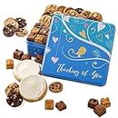 Mrs. Fields - Thinking of You Cookie and Brownie Combo Gift Tin, Assorted with 24 Nibblers Bite-Sized Cookies, 18 Brownie Bites, and 2 Frosted Round Cookies (44 count)