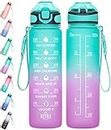 Water Bottle 32oz with Straw, Motivational Water Mug with Time Marker & Buckle Strap,Leak-Proof Tritan BPA-Free, Ensure You Drink Enough Water for Fitness, Gym, Camping, Outdoor Sports