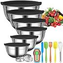 Menbyci 6 Pcs Mixing Bowls with Lids,Stainless Steel Mixing Bowls with 3 Grater Attachments,Non-Slip Bottoms,Kitchen Utensils,Mixing Bowl Set for Kitchen Mixing Baking Prepping Cooking Serving,Black
