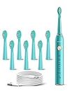 Blenpapa USB Rechargeable Sonic Electric Toothbrush for Adults Powered Motor Soft Dupont Brush Heads 2 Minutes Timer 5 Modes Teeth Whitening, Green