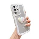 LYQZDT for Samsung Galaxy S21 Ultra Case for Women Girls, 3D Love Heart Cure Curly Wave Frame Soft Silicone Transparent Shockproof Case for Samsung S21 Ultra 5G (White)