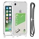 Cavor Clear Case for iPhone SE 2020/ SE 2022, iPhone 7/ 8/ 6/ 6s Slim Thin Back Cover with Shoulder Lanyard and Card Slot Soft Silicone TPU Cover, 4-Corner Shockproof Protective Transparent Case for iPhone6/6s/7/8/se2/SE3 4.7 inch Wallet Case with Card Holder