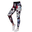 JPOJPO Yoga Pants for Women with Pockets High Waisted Sports Leggings Fitness Workout Tummy Control Flower Skull L