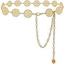 Glamorstar Chain Belts for Women Hollow Metal Waist Chain Belts Dress Belt for Her Circle Gold 150CM
