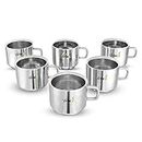 VRIND Stainless Steel Tea Cup/Coffee Cup - Double Wall (Small Size) (Set of 6) (80 ml Each)