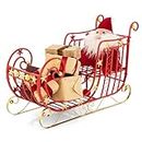 GOFLAME Christmas Sleigh Decoration, Large Red Metal Santa Sleigh with Big Loading Area for Gifts, Xmas Holiday Decor with Golden Stars & Balls, Elegant Scrollwork (39” x 14” x 24”)