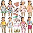 HOAKWA American Doll Clothes and Accessories for 18 Inch Doll, 18" Doll Clothes Dress, Total 19 Pcs Including 8 Sets of Clothing Outfits with Shoes, Underwear, Headband, and Cap (Not Include The Doll)
