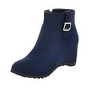 Fashion Boots for Women Mid Calf Dressy Ladies Fashion Solid Color Belt Buckle Inner Heightening Wedge Heel Side Zipper Boots Womens Thigh Boots with Heel Wide Calf Blue