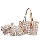 Women Fashion Synthetic Leather Handbags Tote Bag Shoulder Bag Top Handle Satchel Purse Set 4pcs, Beige-lattice-a