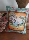 Handmade floral lavender pillow - Foxes 'My Dearest Darling' /Engagement GIFT