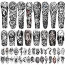 Metuu 46 Sheets Full Arm Waterproof Temporary Tattoos For Men, Lion Tiger Clock Flower Skeleton Animals Fake Tattoos for Men and Women, Body Hand Forearm Shoulder 3D Temporary Tattoo Stickers