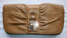 MICHAEL KORS Dark Tan Leather Clutch Handbag with Gold Tone Hardware