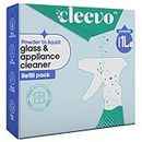 Cleevo Glass & Appliance Cleaner 1 Litre, Refill Pack, Powder to Liquid, Streak Free, Non Toxic & Plant Powered, Natural, Glass Cleaner for Car, Kitchen and Home Surfaces