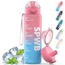 SPWB Trinkflasche,1L Sportflasche Auslaufsicher, BPA-frei Tritan Wasserflasche mit Filter und Zeitmarkierung, Kohlensäure Geeignet für Fahrrad, Fitness, Wandern, Camping und Schule