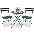 Sunmer Lot de 3 tables et chaises de bistro, ensemble de mobilier de salle à manger pliable en métal bleu pour le jardin, le patio et le balcon.