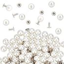 GORGECRAFT 1 Box 100 Set 6mm Pearl Rivets Studs White Round Plastic Pearl Buttons Studs with Pins Kit for Clothing Hat Bags Shoe Embellishments DIY Knitting Sewing Crafts Jewelry Making Supplies