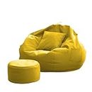 RELAX BEAN BAG'S 2XL Yellow Bean Bag Cover Set with Cushion and Footrest (Without Filling) Comfortable Leatherette Bean Bag Chair for Teens Kids and Adults for Livingroom Bedroom and Gaming Room.